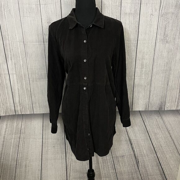 J. Jill Women's Large Dark Brown Long Sleeve Button-Front Corduroy Shirt - Picture 1 of 8